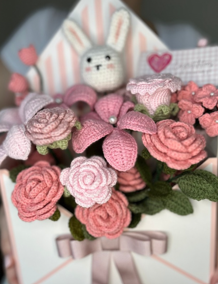 Pink Crochet Flower Bouquet for Baby Girl