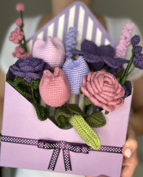 Purple Crochet Flower Bouquet