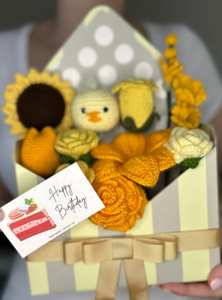 Yellow Chick Crochet Flower Bouquet